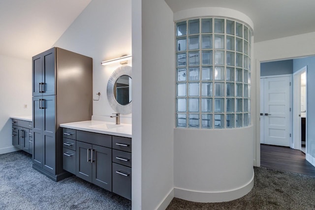 bathroom with vanity and hardwood / wood-style floors