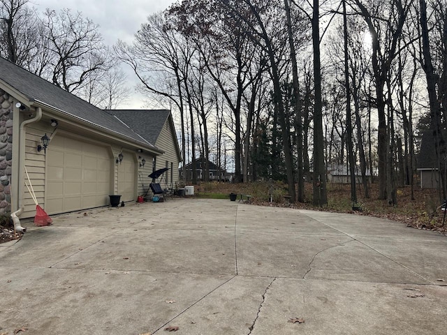 exterior space with a garage