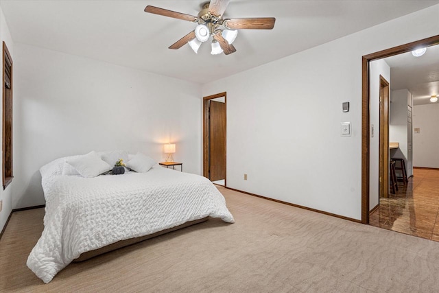 bedroom featuring ceiling fan and carpet floors