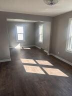 unfurnished room with dark hardwood / wood-style floors