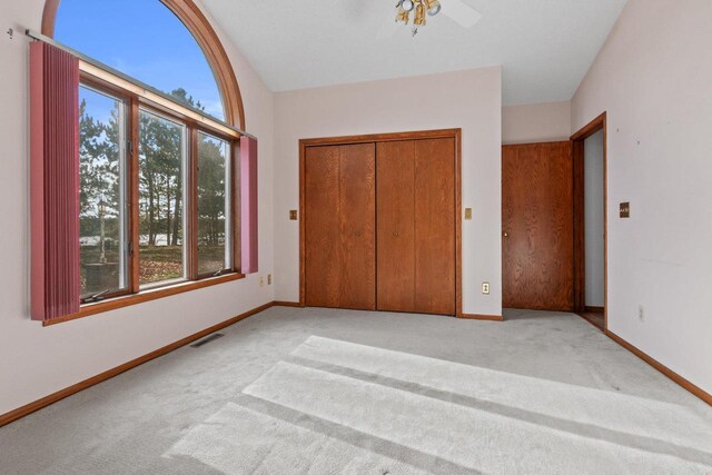 361 Yeoman Ct, Nekoosa, WI 54457 - unfurnished bedroom with multiple windows, carpet flooring, a closet, and lofted ceiling
