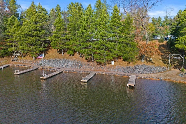 view of dock featuring a water view