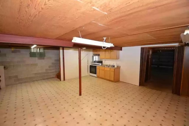 basement with sink and wooden ceiling