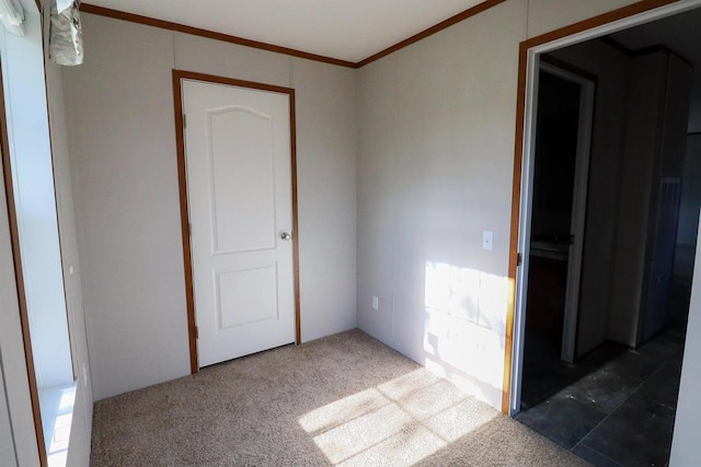 empty room with carpet flooring and crown molding