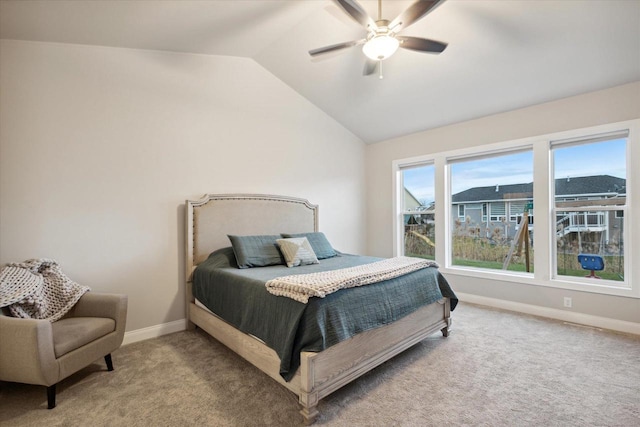 7759 Sunstone Ct, De Pere, WI 54115 - carpeted bedroom with lofted ceiling, baseboards, and a ceiling fan