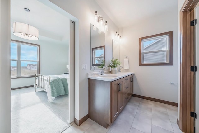 bathroom with vanity and tile patterned floors