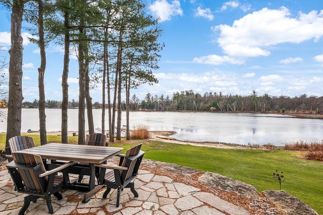 view of patio / terrace featuring a water view