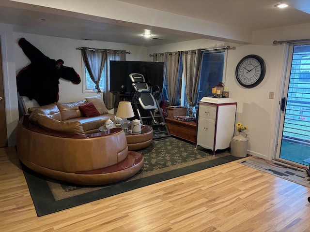 living room with wood finished floors and baseboards