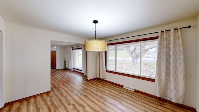 unfurnished dining area featuring light hardwood / wood-style floors