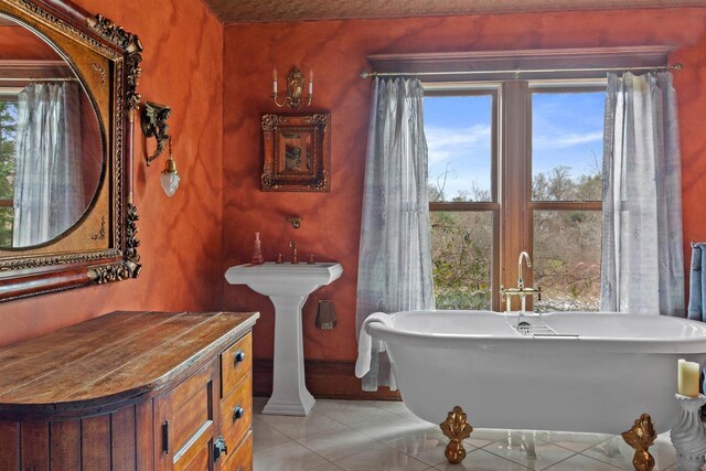 2730 Chestnut Dr, Plover, WI 54467 - full bathroom featuring tile patterned floors and a freestanding tub