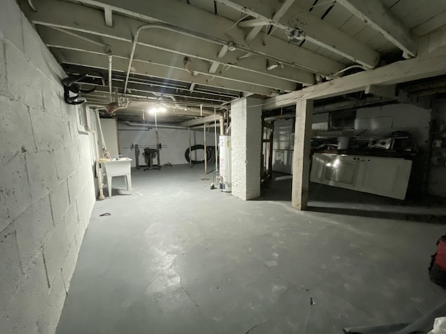 unfinished below grade area with water heater