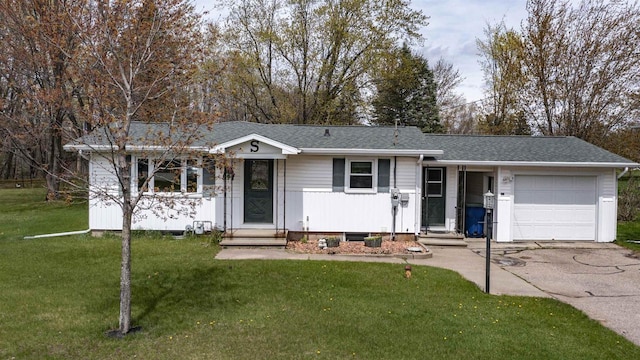 single story home with a garage and a front yard