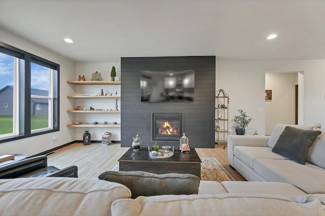 living room featuring a fireplace and light hardwood / wood-style floors