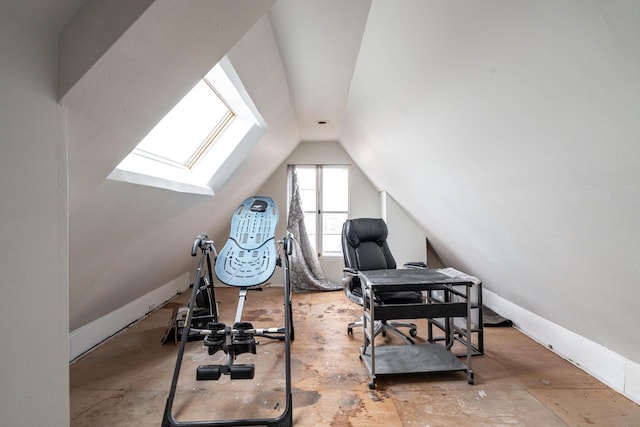 330 E Locust St, Milwaukee, WI 53212 - workout room featuring a skylight and vaulted ceiling
