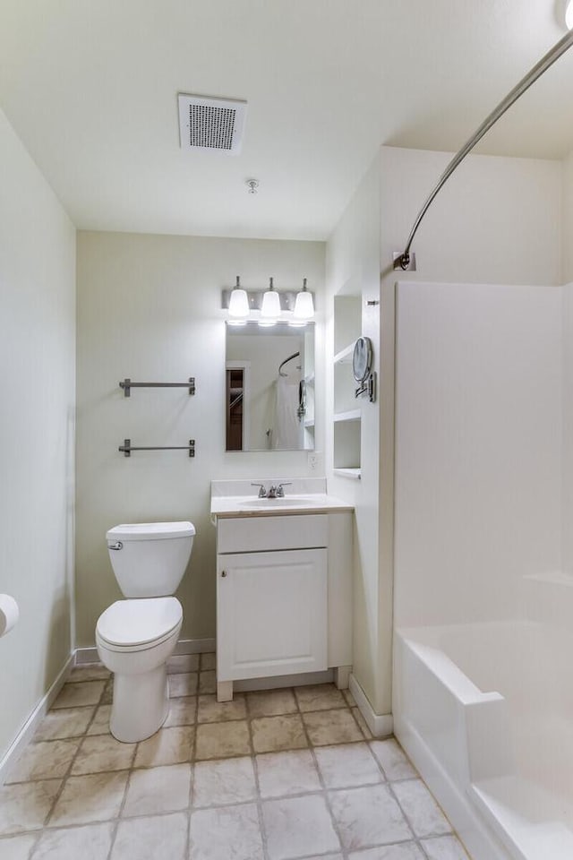 full bathroom featuring vanity, shower / bathtub combination, and toilet