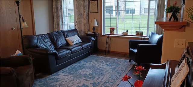 sitting room featuring dark wood-type flooring