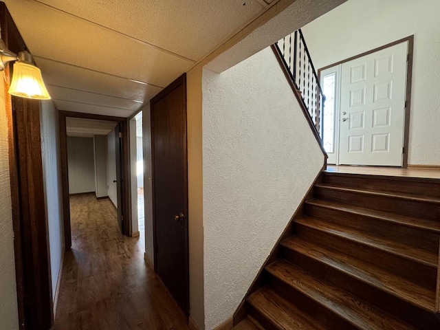 stairway featuring wood-type flooring