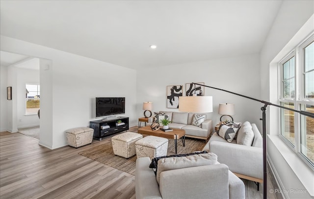 living room with light wood-type flooring