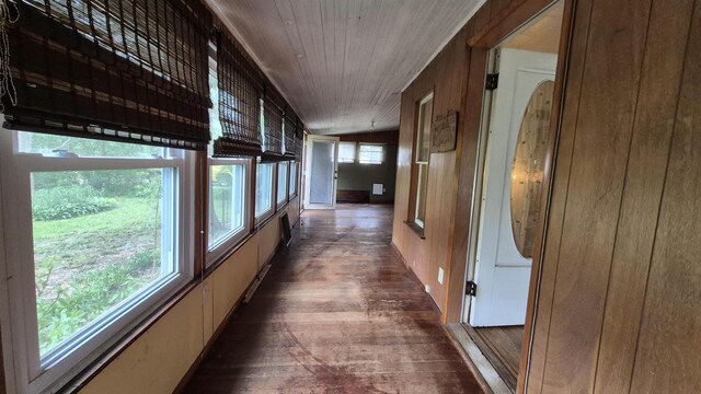 33135 Fulton St, Lone Rock, WI 53556 - hallway with wood finished floors and wooden ceiling