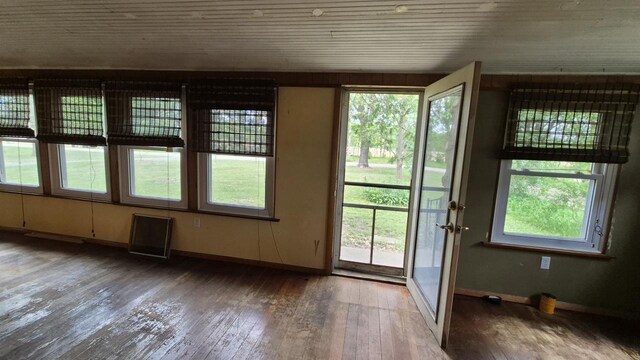 33135 Fulton St, Lone Rock, WI 53556 - entryway with baseboards, hardwood / wood-style floors, and wood ceiling