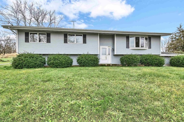 raised ranch featuring a front lawn