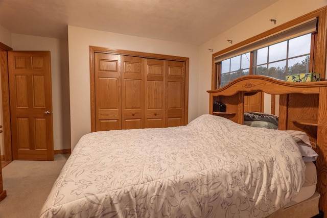 carpeted bedroom featuring a closet