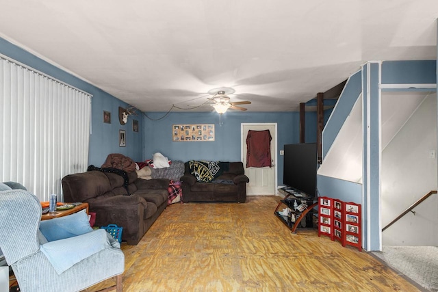living room with ceiling fan