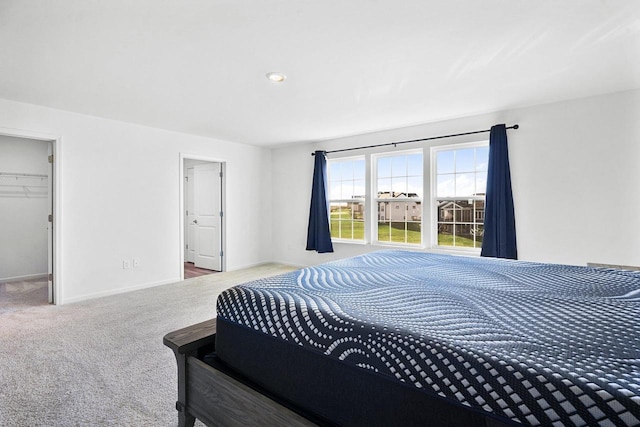 bedroom featuring a spacious closet and carpet floors