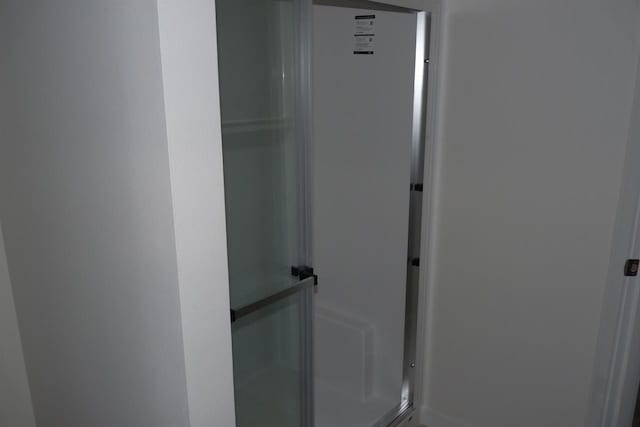 bathroom featuring a shower with shower door