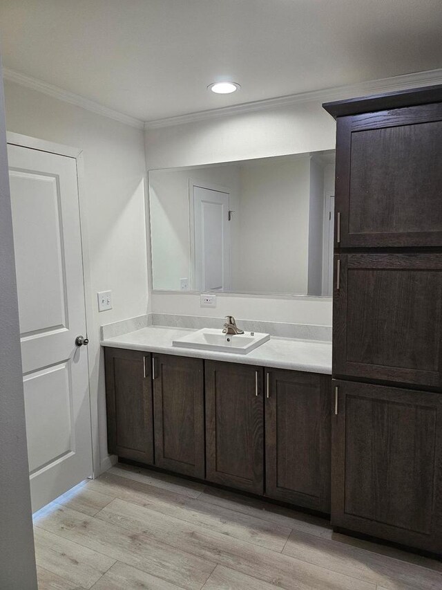 S13041 Shifflet Rd Unit 128, Spring Green, WI 53588 - bathroom featuring ornamental molding, vanity, wood finished floors, and recessed lighting