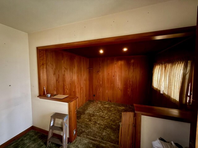 interior space featuring wood walls