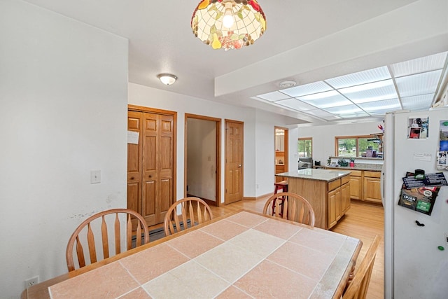 dining area with light hardwood / wood-style floors