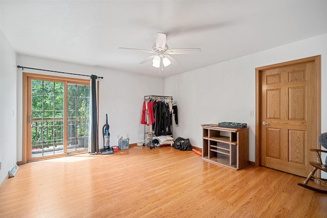 interior space featuring light hardwood / wood-style flooring and ceiling fan