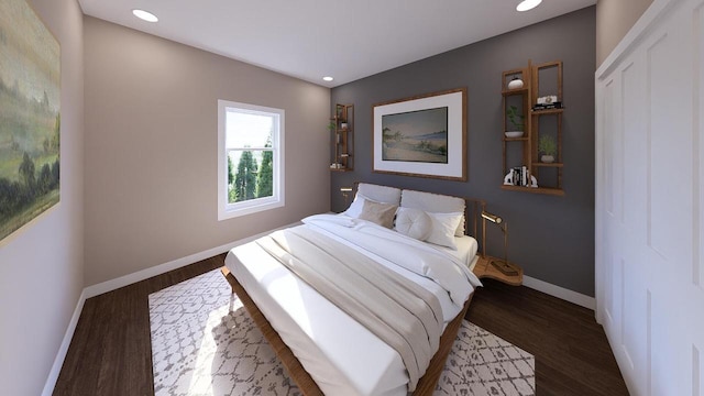 bedroom featuring dark hardwood / wood-style flooring