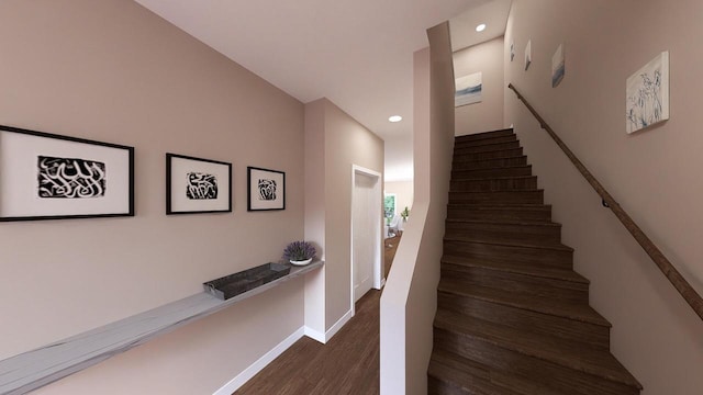 stairway featuring hardwood / wood-style flooring