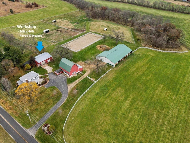 bird's eye view featuring a rural view