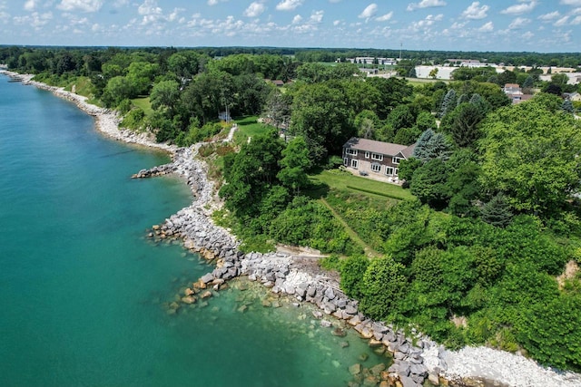 drone / aerial view featuring a water view