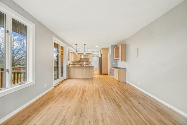 unfurnished living room with a healthy amount of sunlight and light wood-type flooring