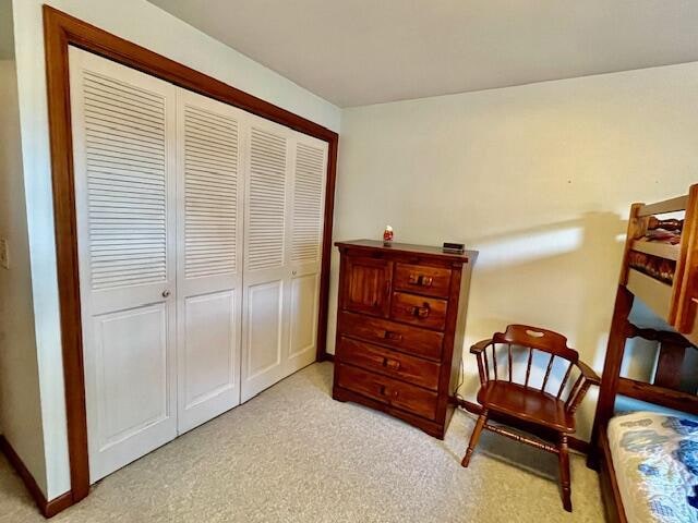 living area featuring light colored carpet