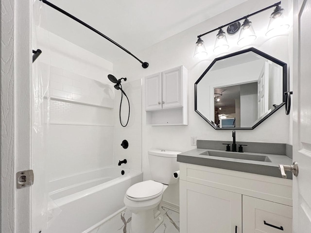 full bathroom featuring vanity, toilet, and  shower combination