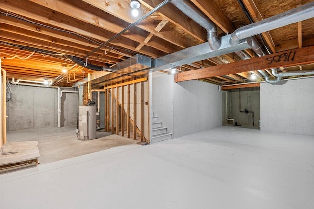 basement featuring gas water heater