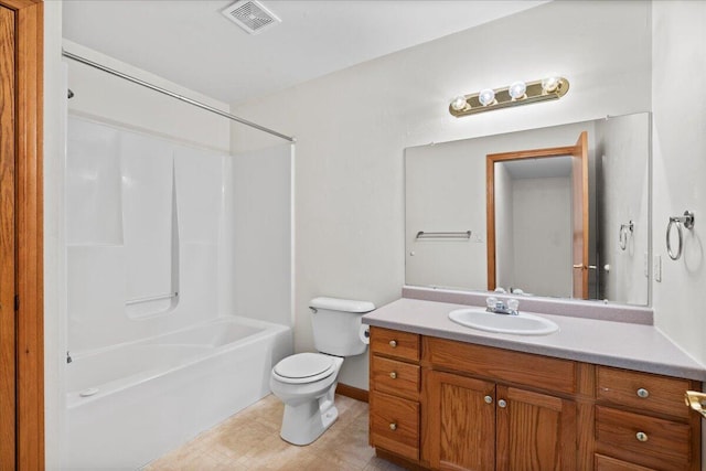 full bathroom with shower / bathing tub combination, vanity, and toilet