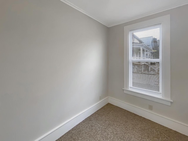 carpeted spare room with ornamental molding