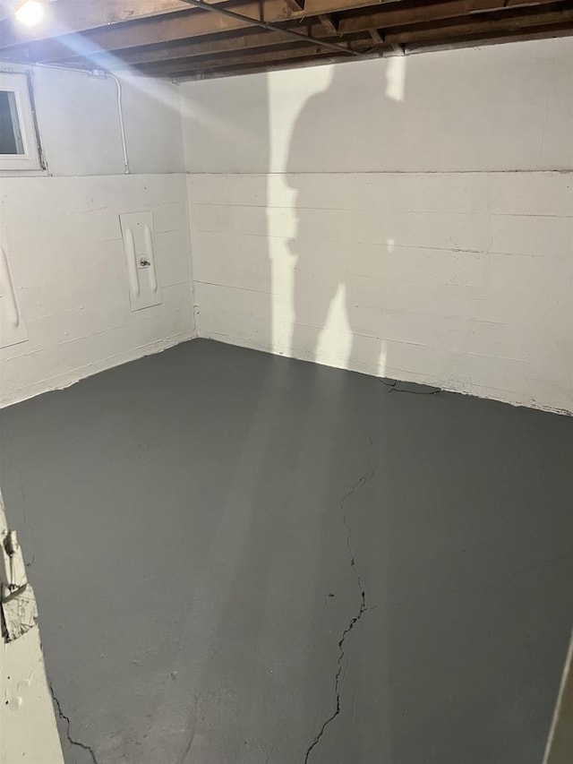 basement with concrete block wall