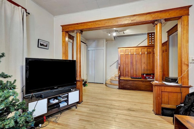 living room with light hardwood / wood-style flooring