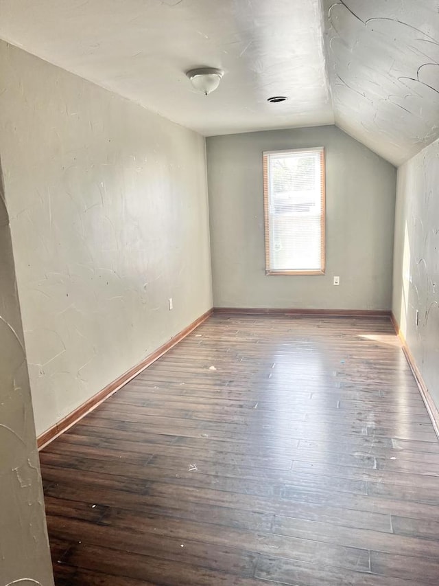 additional living space with hardwood / wood-style floors and vaulted ceiling