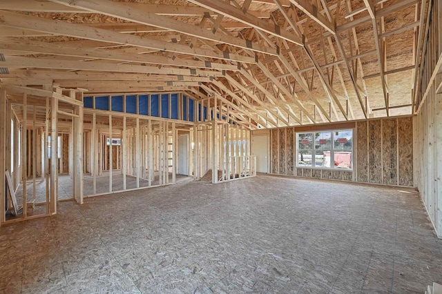 miscellaneous room with lofted ceiling