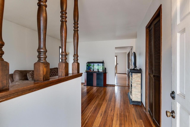 hallway featuring dark wood-type flooring