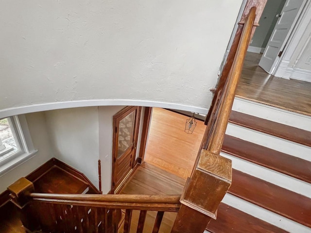 stairway featuring wood-type flooring