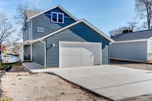 exterior space featuring a garage